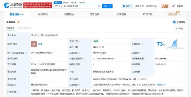 衛(wèi)寧健康成立衛(wèi)寧云科技公司，注冊(cè)資本1000萬(wàn)加碼數(shù)字醫(yī)療